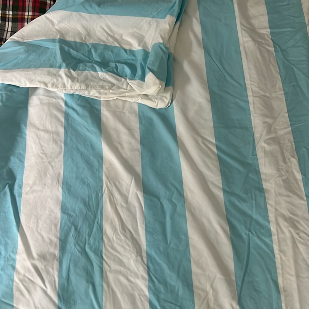 Pottery barn duvet cover. Teal and white